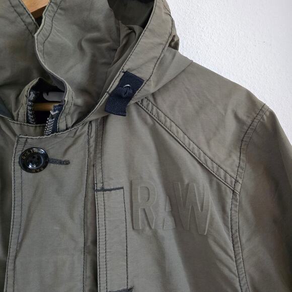 G Star Raw Men's Hooded Garber Short Trench Jacket Nylon Coat Size M Gray Olive - Picture 2 of 10